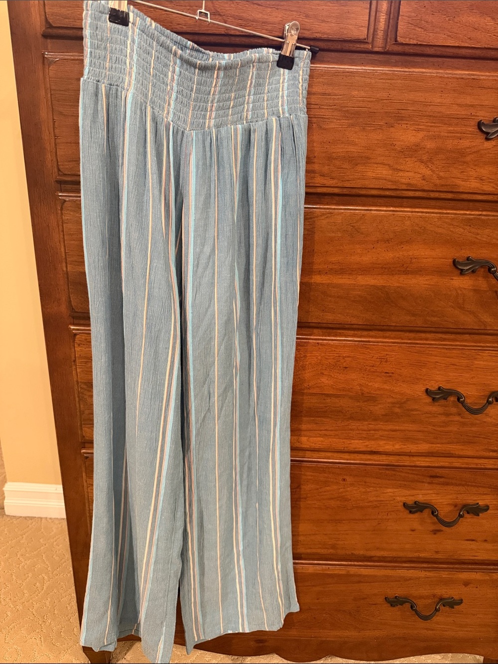 O'Neill Blue and White Striped Wide-Leg Jumpsuit Pants